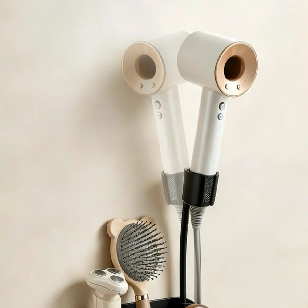 Hands Free Hair Dryer Holder Wall Mounted Walnut Grain Organizer Bathroom Styling Tool Stand Punch Free Storage