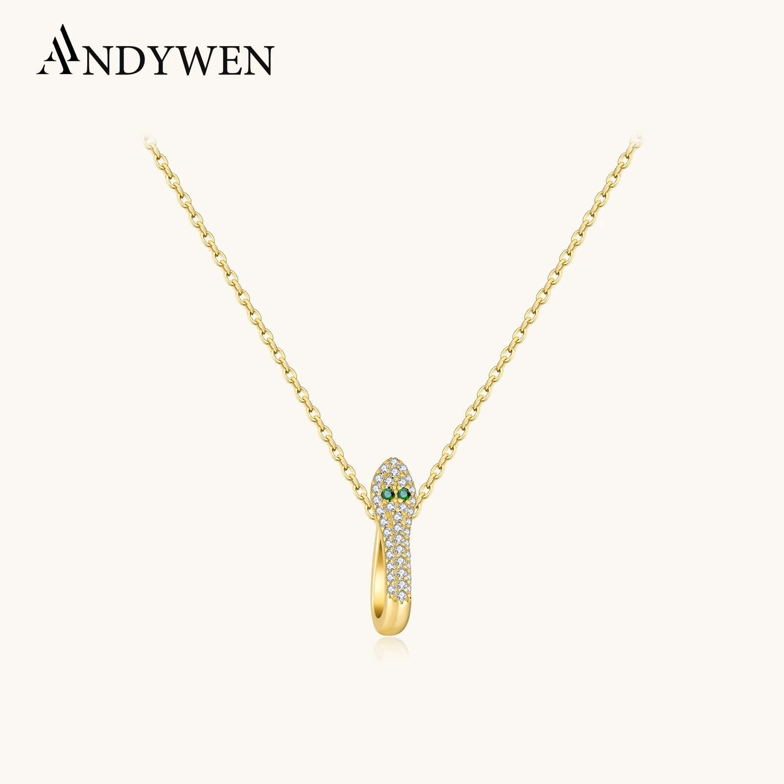 

ANDYWEN 925 Sterling Silver Vintage Green Eye Zircon CZ Snake Necklace, Gothic Hip Hop Rock Punk Fashion Jewelry Women Gift