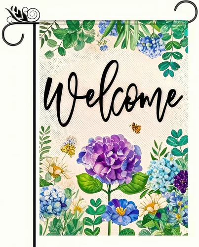 Spring Garden Flag 12X18 Double Sided Small Flags with Hydrangea Flowers Bees fo VVL YYX EEZ