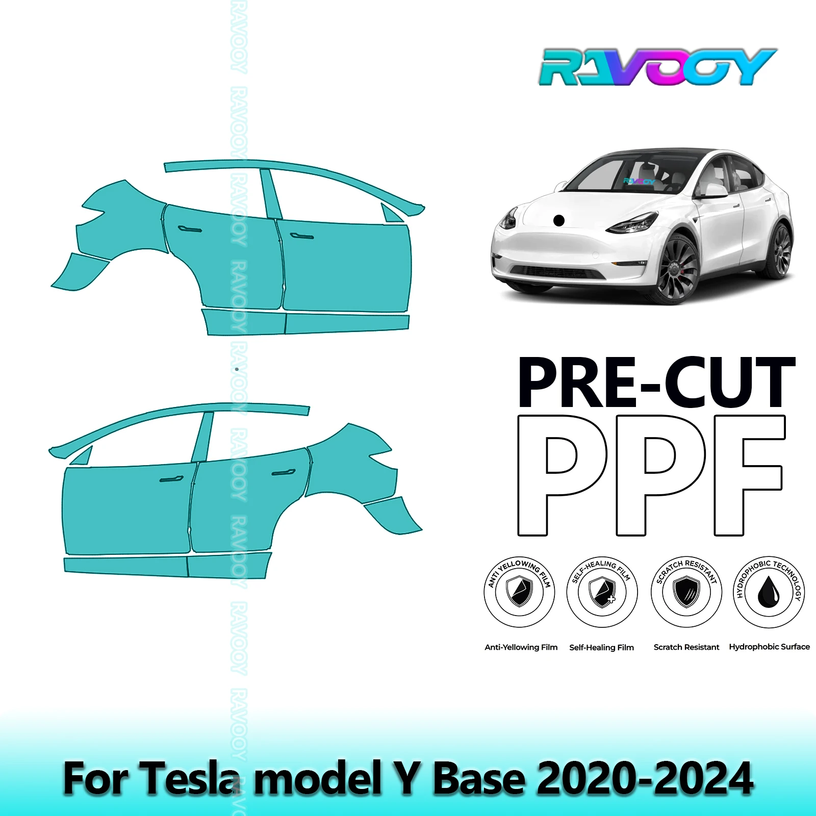 

For Tesla model Y Base 2020-2024 8.5mil Clear Matte Pre-Cut PPF Door & A/B Pillar Kit TPU Paint Protection Film Set