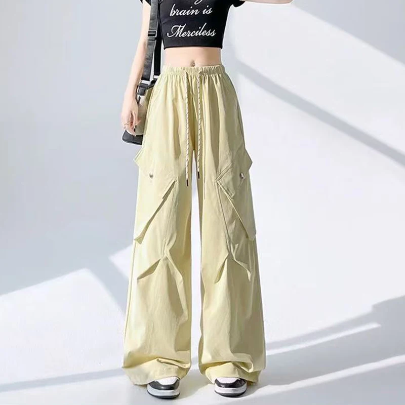 سراويل نسائية واسعة الساق من Streetwear سراويل صيفية عصرية بجيب كبير سراويل هيب هوب أمريكية فضفاضة سريعة الجفاف سراويل رياضية #1