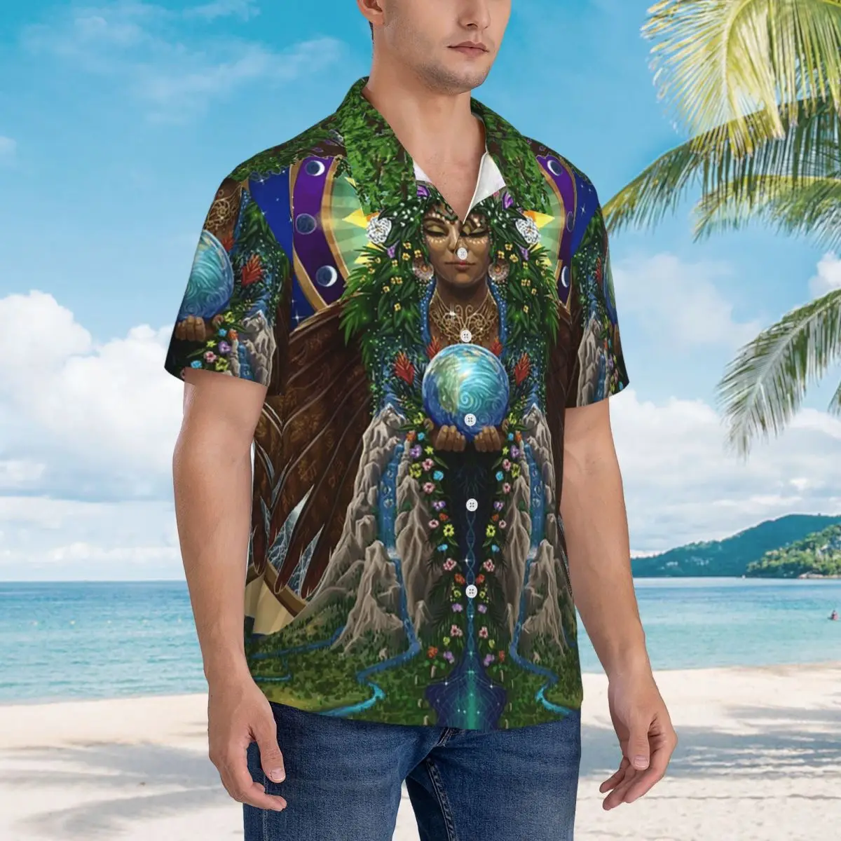 

Gaia Sacred System Hawaiian Shirts Fashion Men Short Sleeve Shirt for Summer Beach Men's Button Tops