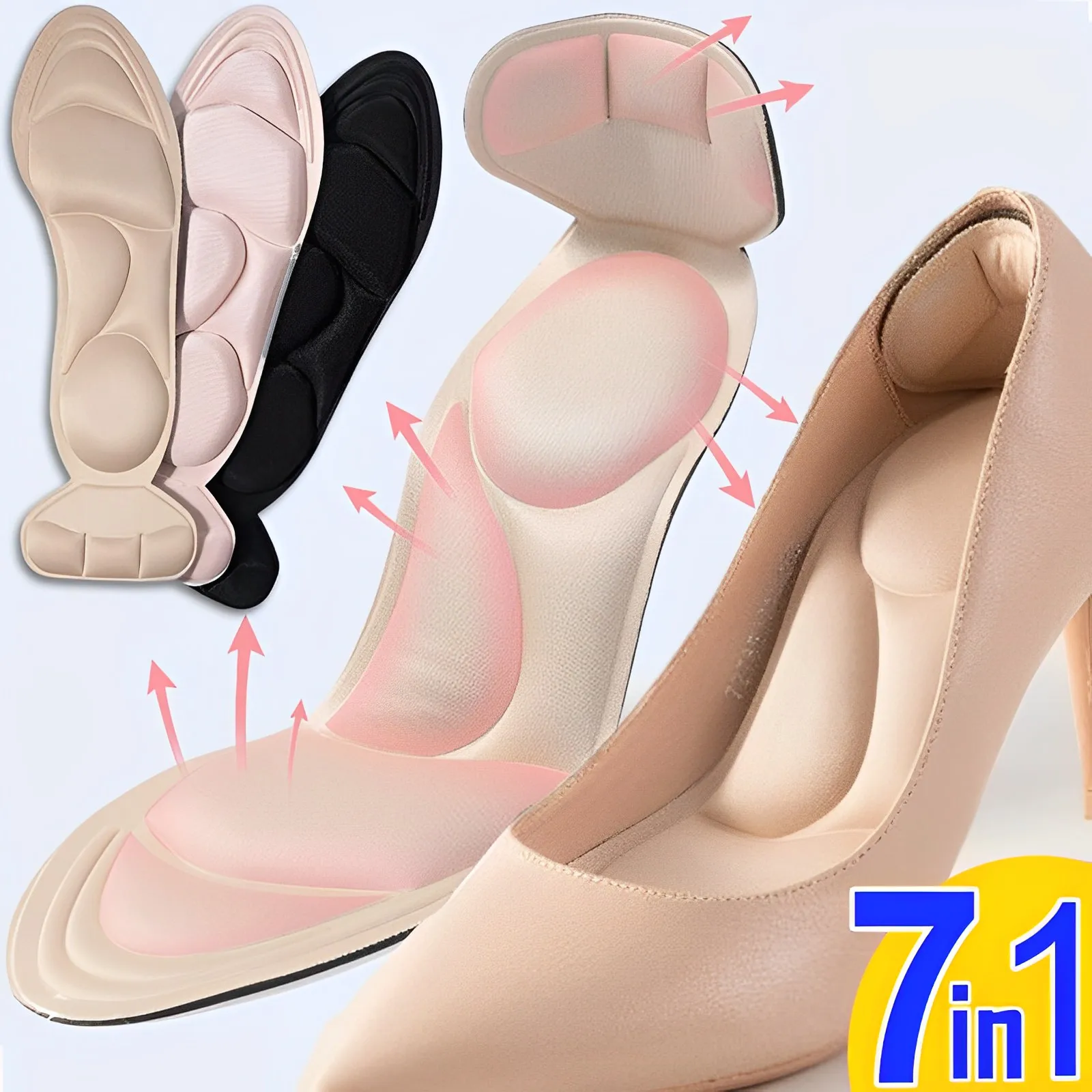 7 In 1 Zachte Traagschuim Inlegzolen Hoge Hak Schoenen Inlegzolen Antislip Cuttable Binnenzool Comfort Ademende Voetverzorging Massage Schoen Pads