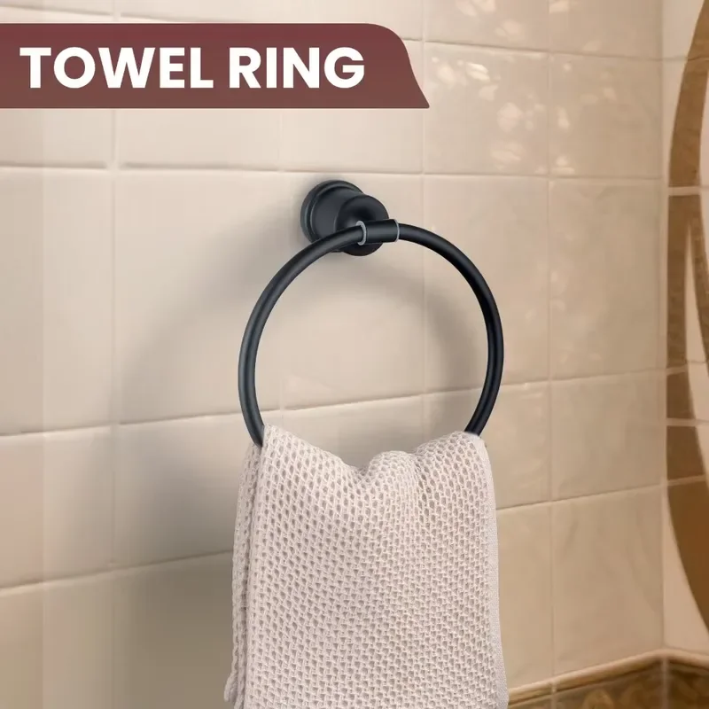 Bathroom Hardware Set 5 Pieces, 24'' Towel Bar, Towel Ring, Toilet Paper Holder and 2 PCS Towel Hooks, Bathroom Accessories
