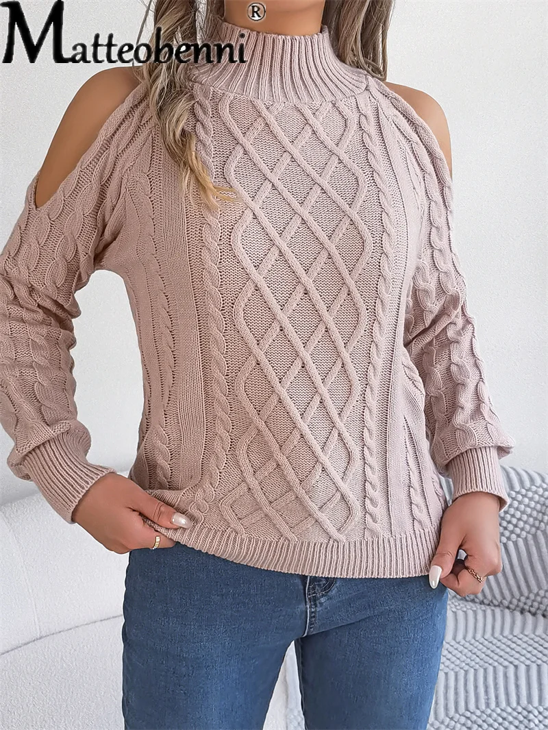 Feminino elegante meia alta pescoço pulôver jumper estilo universitário losango camisola outono inverno casual fora do ombro malhas streetwear
