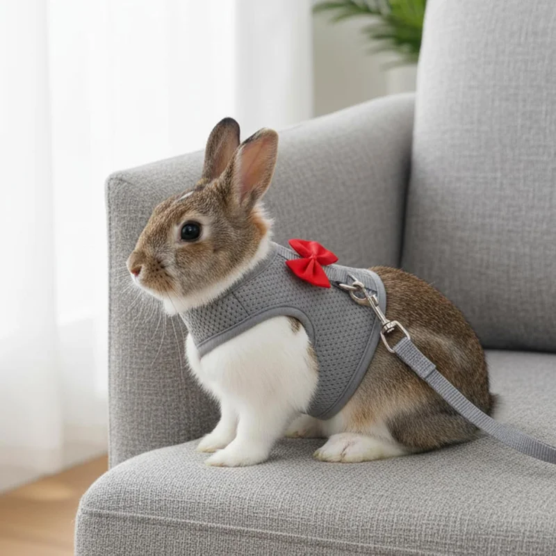 

Мягкая и дышащая сетчатая шлейка для кроликов, тяговая веревка для предотвращения эвакуационного ходьбы, регулируемая ширина груди и спины, 2 шт.