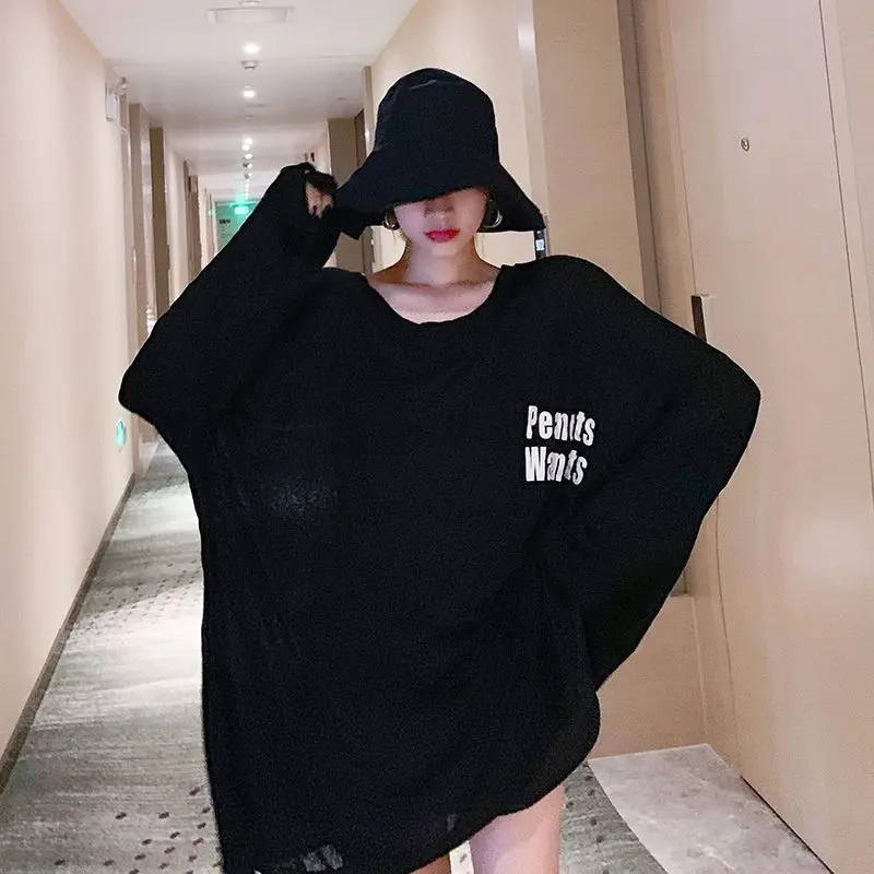 New Oversized Casual Long Sleeve Tops Summer Loose O-neck Women\'s Clothing Perspective Straight Sunscreen Pullovers T-Shirts