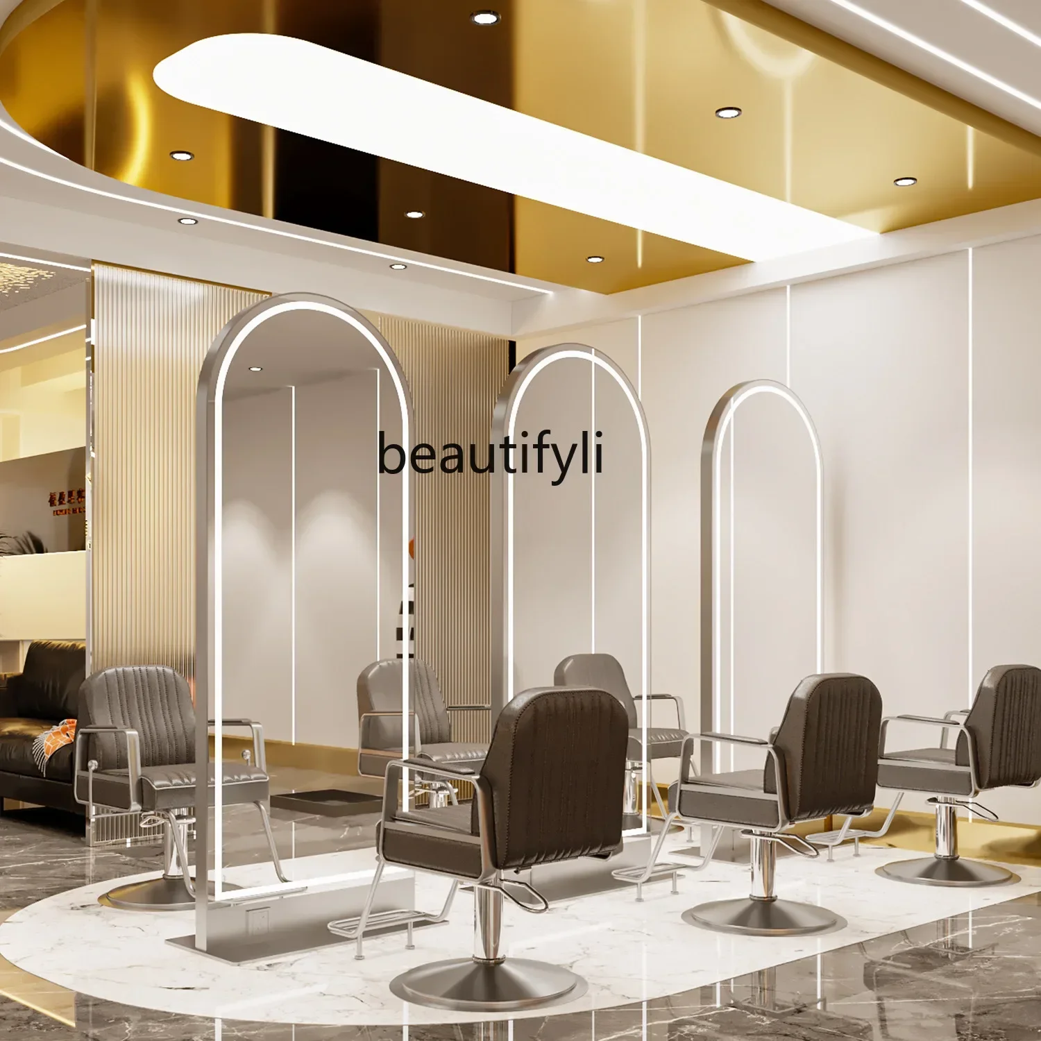 88.Barber Shop with Light Dressing Table Hairdressing Mirror Hot Dyeing Hair Cutting Single-Sided Floor Mirror