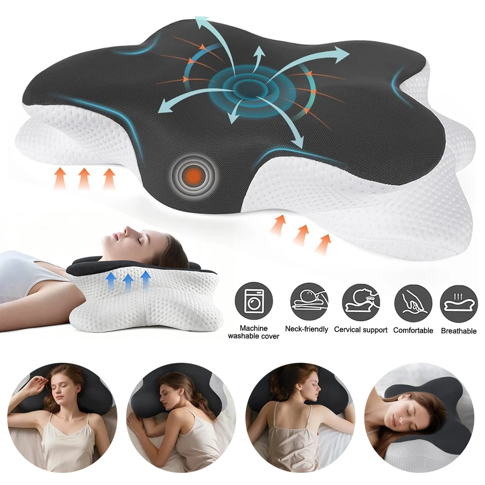 Memory-Schaum-Kissen, Nackenkissen mit abnehmbarem Bezug, Schmerzlinderung bei Nackenbeschwerden, ergonomische orthopädische Nackenstütze für Seiten-, Rücken- und Bauchschläfer, Geschenk für Zuhause