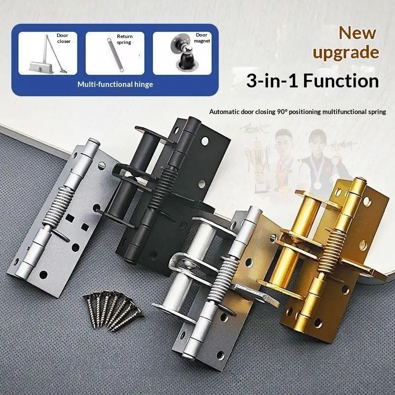 3 In 1 Auto Self Closing Door Spring Hinge 90 Degree Positioning Installation Kit Included for DIY Home Repair Use
