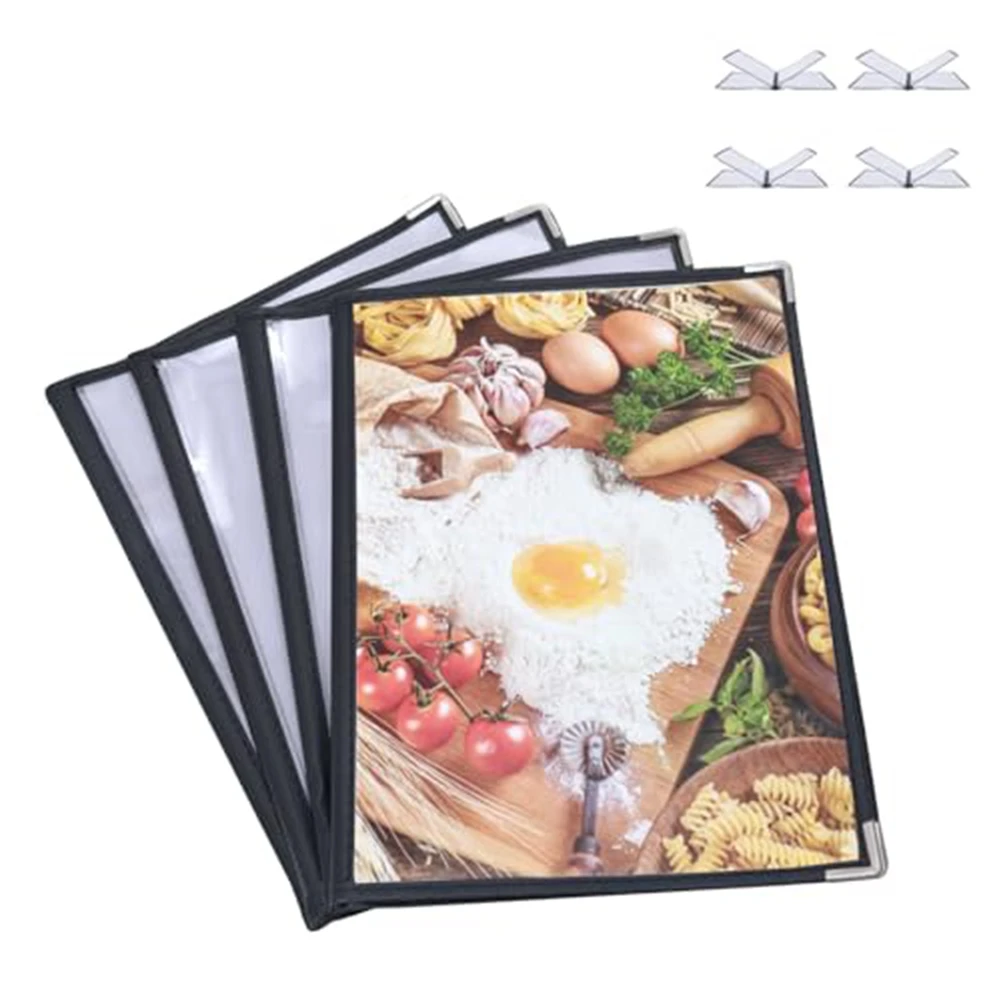

4PCS Menu Covers, Menu Covers 8.5X11inch, Menu Holder 4 Page 8 View, Restaurant Menu Covers For A4 Size Paper, Menu Book Durable