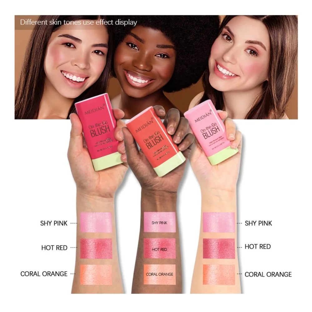 Color Makeup Blush Stick with Brush Highly Malleable Waterproof Moisturizing Brighten Blusher Smudge-proof Sweatproof