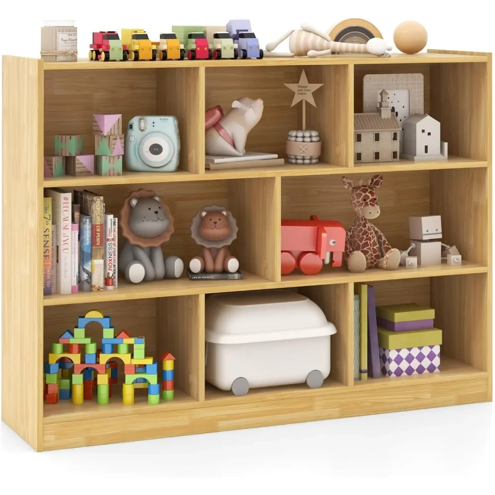

Kids Toy Storage Organizer, 8-Section Storage Daycare Shelf for Preschool, Children 3-Tier Open Wooden Display Book Shelf