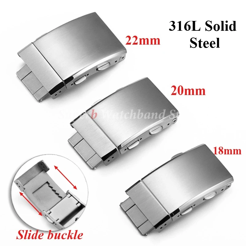 Chiusura per orologio in acciaio inossidabile massiccio 316L Fibbia pieghevole regolabile di lusso Chiusura in metallo premium Accessori per la riparazione dell'orologio 18/20/22mm