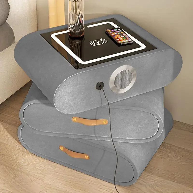 Smart Bedside Table With Wireless Charging Luxury Rotating Velvet Side Table Nightstand Storage Box Nachttisch Home Furniture