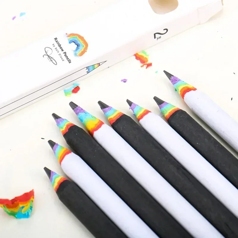 1/5SET Creative Hot Sale Stationery Rainbow Pencil HB Pencil Black and White Suit for School Children Art Supplies Writing Tools