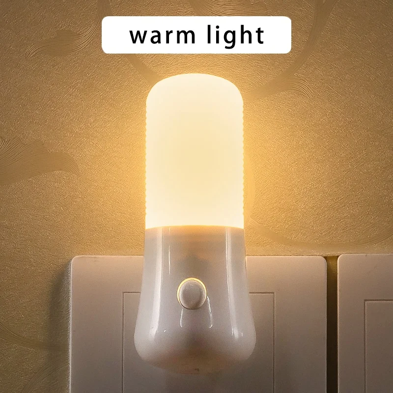 Mini luces LED de noche blancas, interruptor de encendido/apagado, decoración de dormitorio, lámparas de pared con enchufe estadounidense para habitación de niños, lámpara de noche, blanco frío y cálido
