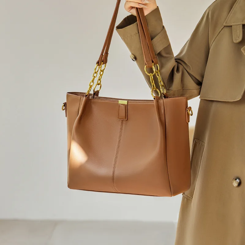

Women's Bags Summer New Soft Cowhide Handbag Fashion Simple Design Two Layer Cowhide Shoulder Bag Large Capacity Crossbody Bag