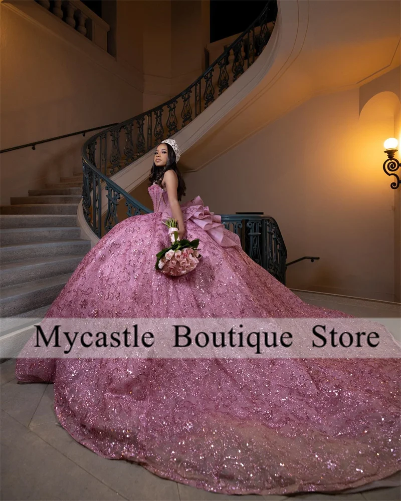 

Customized Pink Sequins Lace Quinceanera Dress Ball Gown 2025 Beaded Tiered Sweet 16 Dress Birthday Dress Vestidos De 15 Anos