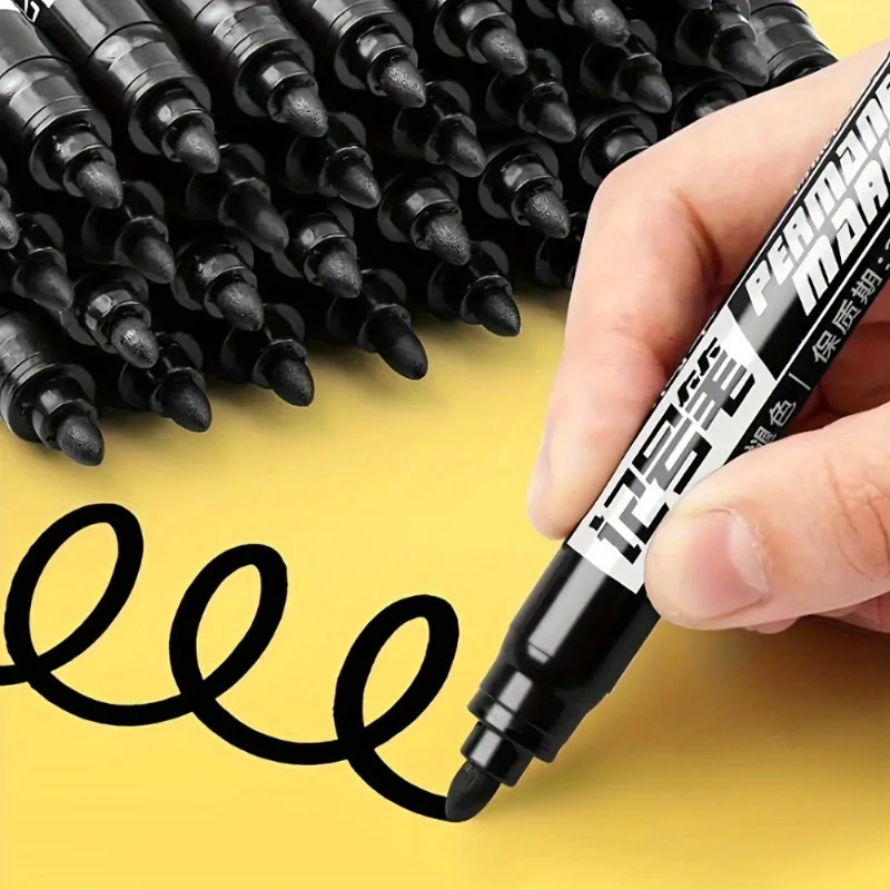 10pcs Waterproof Permanent Markers, Large Capacity Black Ink, Oil-Based, Ideal for Office & Marketing Use