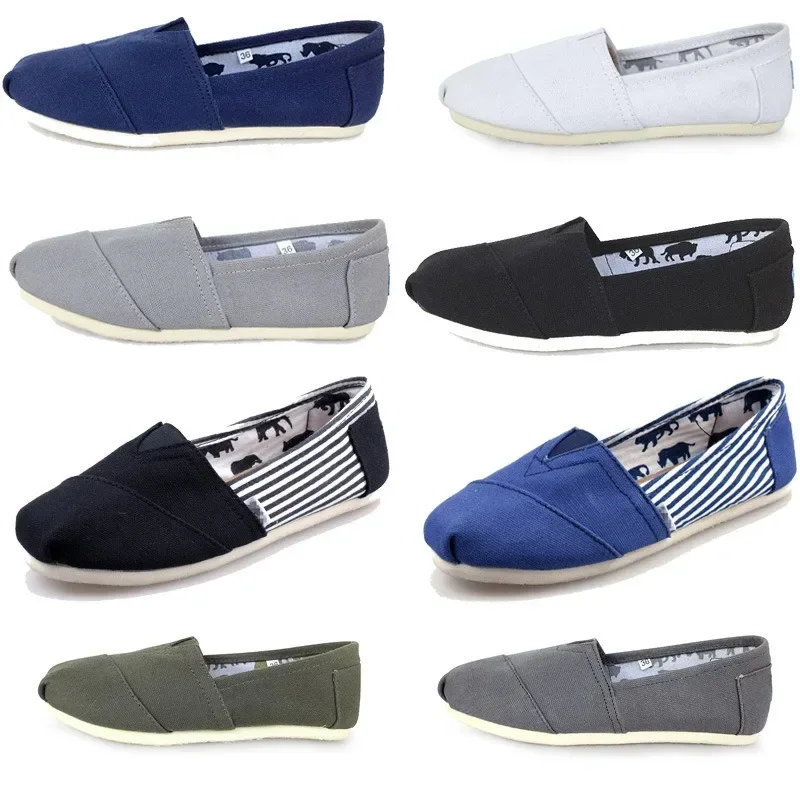 Mocasines azules de verano para hombre, zapatos planos clásicos de lona, zapatos informales cómodos y transpirables para mujer, alpargatas sin cordones