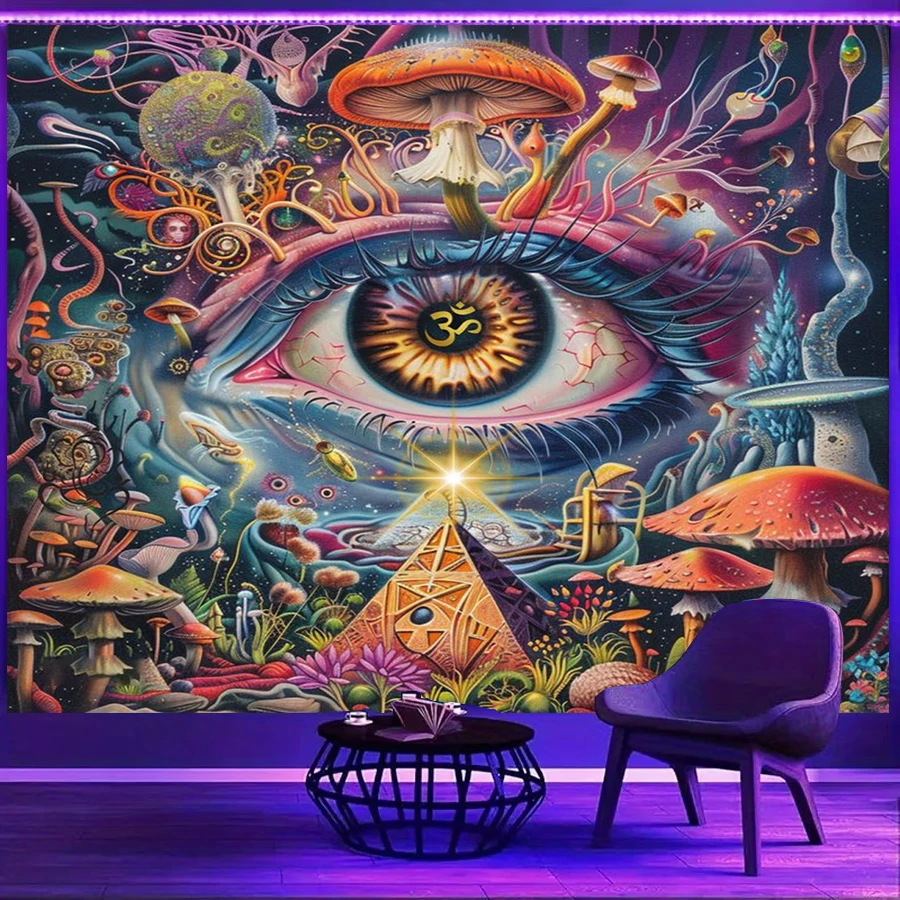 1PC Psychedelic Eye Mushroom Print Backdrop Banner, Bedroom Living Room Photo Background, Polyester, Home Decor, Wall Art