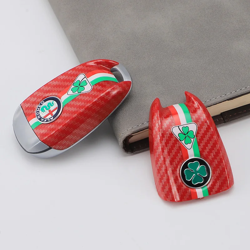 Car Logo Key Cover Replacement Key Case For Alfa Romeo Giulietta Giulia Mito Stelvio giulietta Tonale Carbon Fiber Style