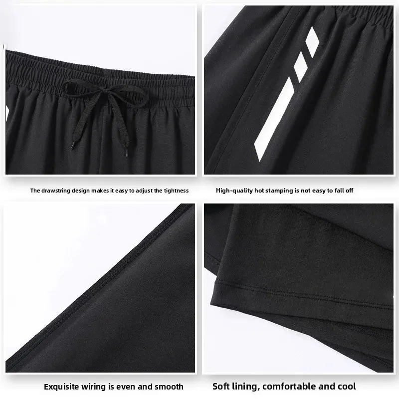 ملابس سباحة رجالية بطبقة مزدوجة سريعة الجفاف ومريحة بخمسة أجزاء فضفاضة كبيرة الحجم للسباحة والجري والربيع الساخن ملابس بحر سوداء