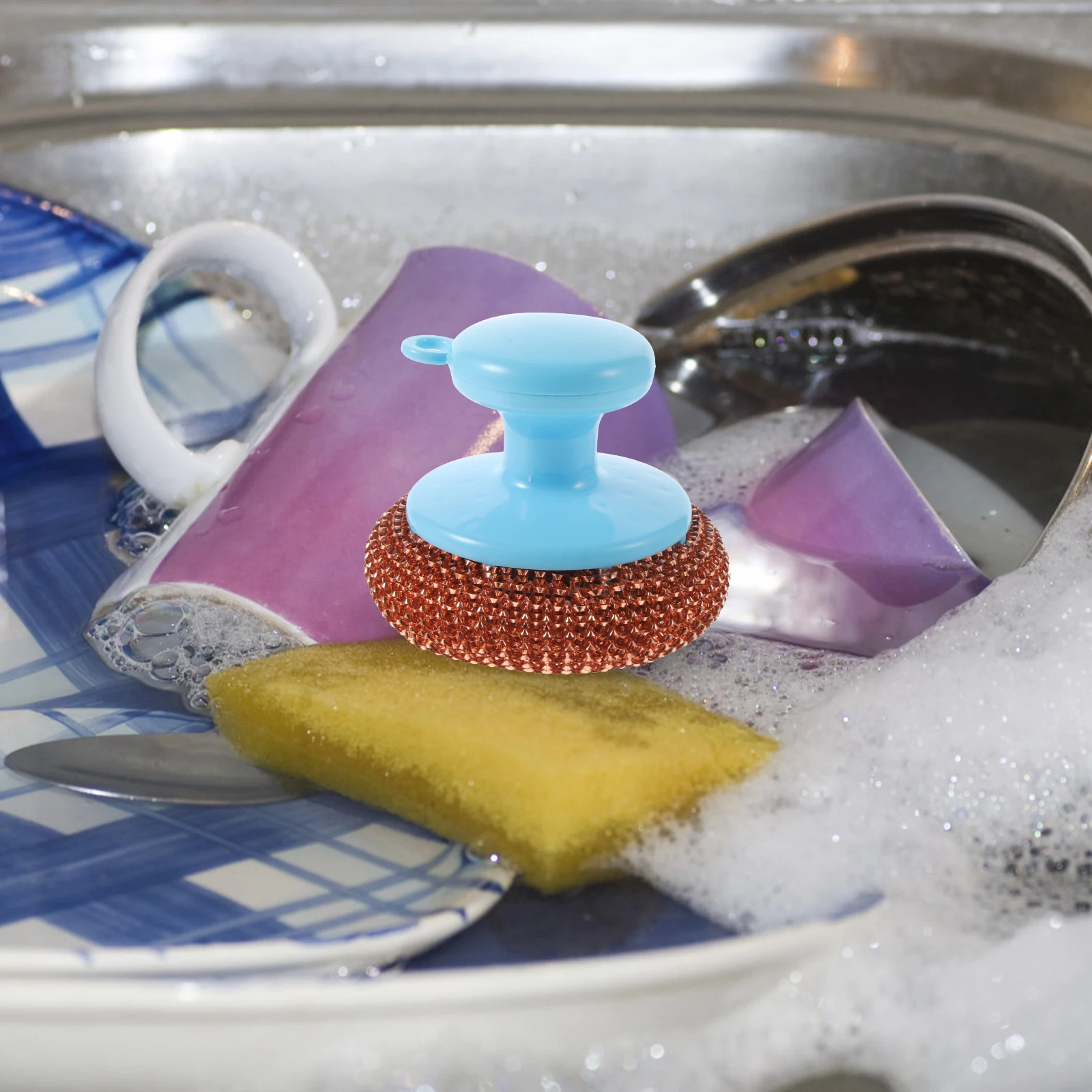

5 set Stainless Steel Cleaning Balls Pot Scrub Brush Pan Scrubber Handle Heavy Duty Metal Sponge For Kitchenware Grease Removal
