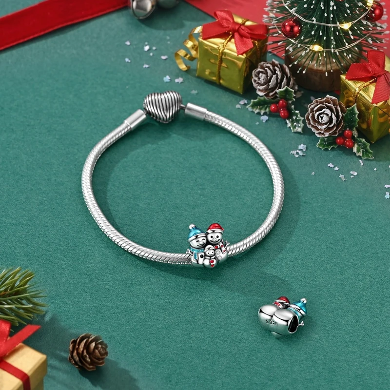 925 Sterling Silber Charms Perlen Weihnachtsglocke Socken Lebkuchenmond Anhänger Passend für Original-Armband Damen DIY Schmuck Geschenke – Detail 37