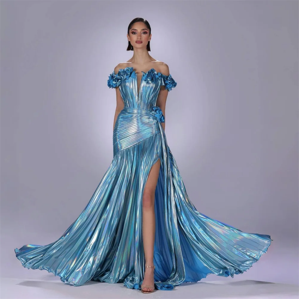 

Prom Dress Saudi Arabia Dearin Off-the-shoulder A-line Floor Length Skirts Fold Draped Contoured Applique Bespoke Occasion