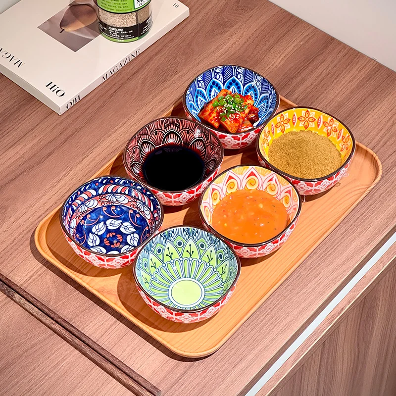 Cuencos para salsa de cerámica bohemia, platos pequeños para cocinar en casa, sushi, barbacoa, aperitivos, 3/6 Uds. |   Apto para lavavajillas/microondas para el hogar