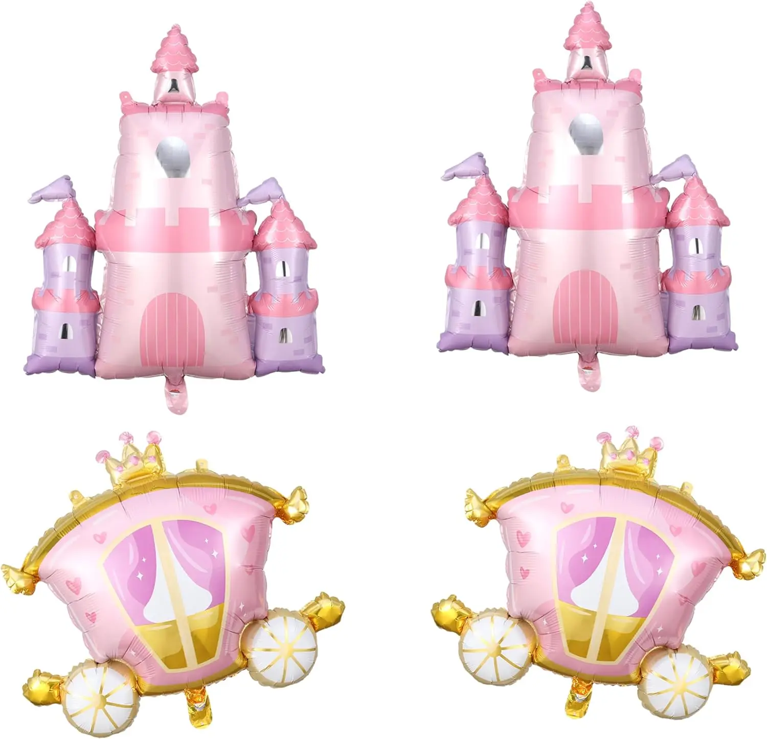 4 Stück Traumhaft Rosa Schloss & Kutsche Aluminiumfolienballons für Prinzessinnen-Themen Geburtstag Babyparty Geburtstagsfeier Dekorationen