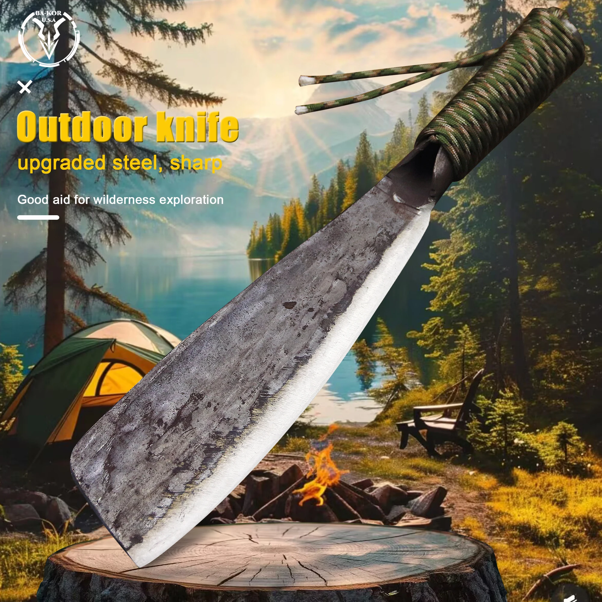 

BA-KOR hand-forged all Tang outdoor multi-purpose agricultural tool knife, outdoor tree chopping knife, EDC camping tool knife