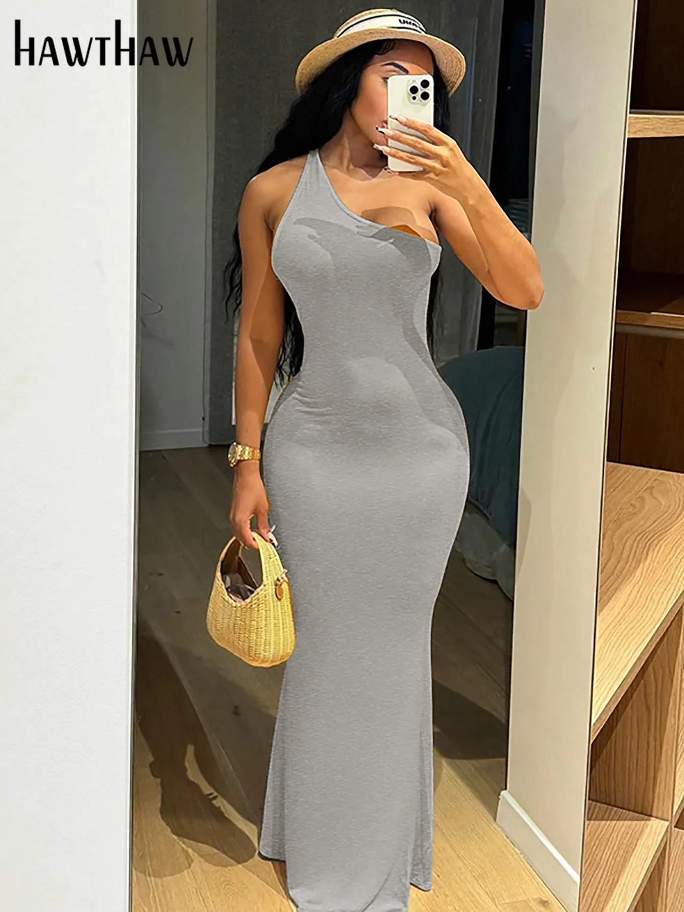 

Hawthaw Women Sexy Party Club Bodycon Backless Solid Color Basic Long Dress 2024 Summer Clothes Wholesale Items For Business