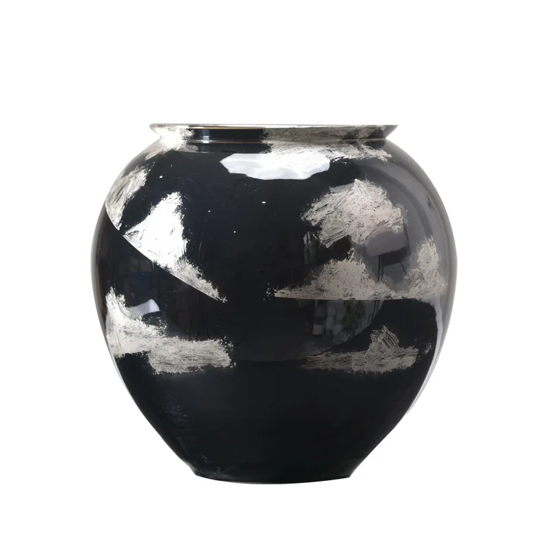 New Chinese flower ware, living room, TV cabinet, coffee table, study, soft decoration model room, creative ink wash round jar,
