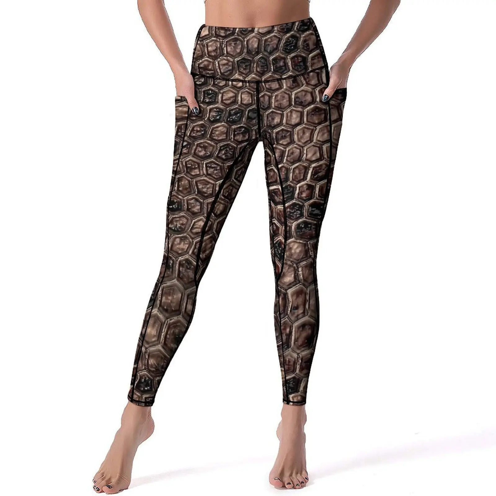 Vintage Snake Skin Brown Print Yoga Pants Sexy  Pattern Leggings High Waist Fitness Leggins Women Kawaii Stretchy Sports Tights