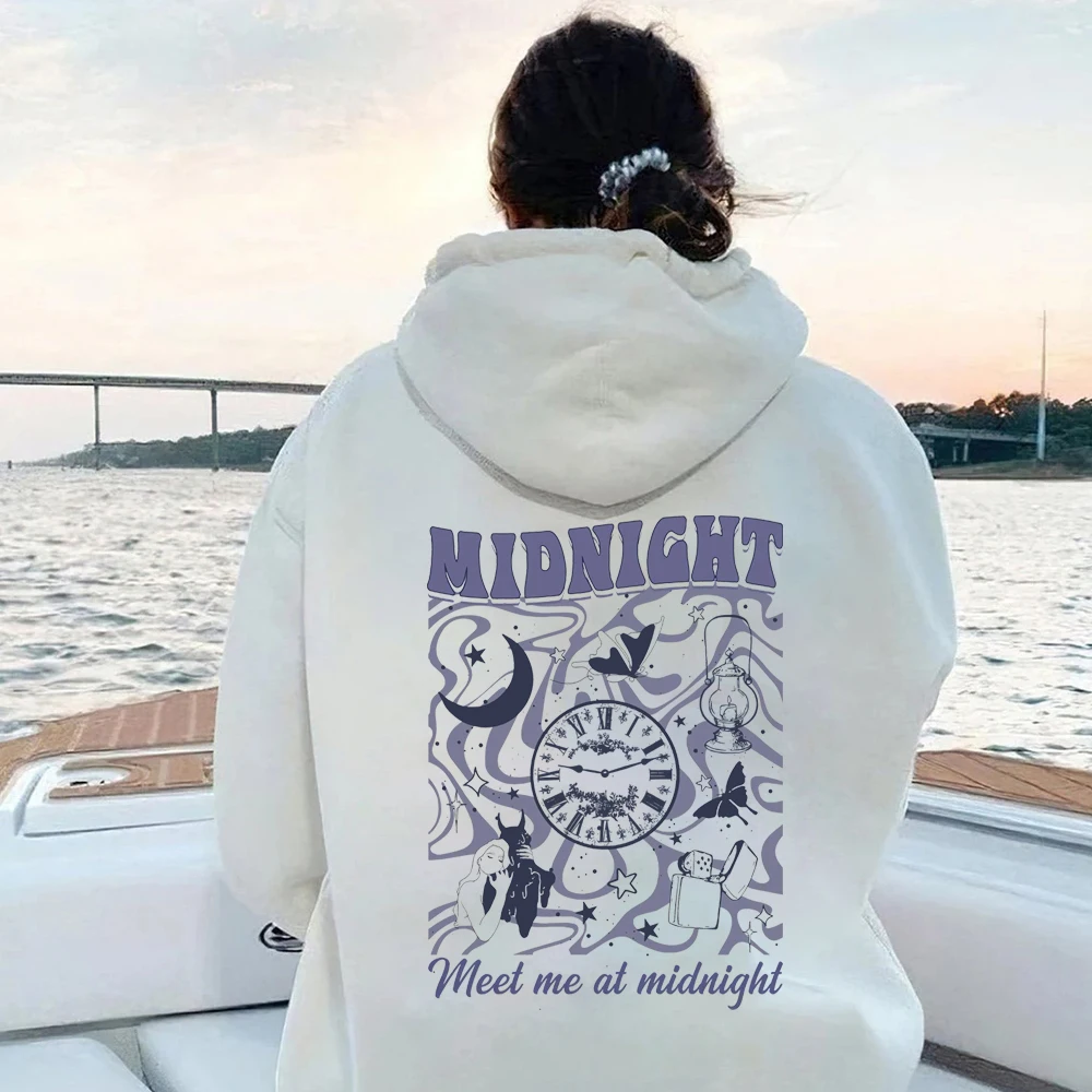 

Meet Me At Midnight Hoodie Midnights Album Retro Back Print Hooded Sweatshirt The Stories of 13 Sleepless Nights Midnights Merch