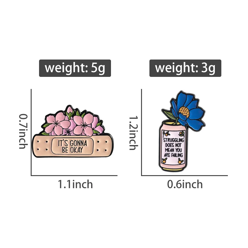 انها سيكون بخير المينا دبوس زهرة اقتباسات ملهمة العضلة لا يعني أنك فشل بروش شارة التلبيب ملحق