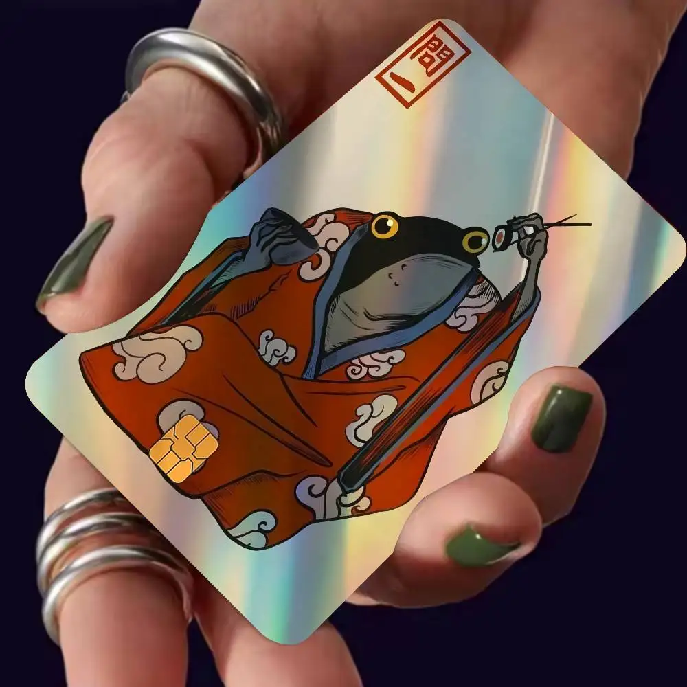 Japanese Ukiyo-E Frog 1set Cute Cartoon Holographic Laser Shinny Front Debit Credit Bank Card Sticker Film Skin
