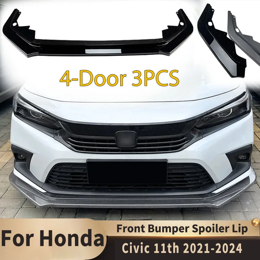 

For Honda Civic 11th 2021 2022 2023 2024 4-Door Front Bumper Spoiler Lip Refit Chin Splitter Blade Shovel Aprons Body Kits Guard