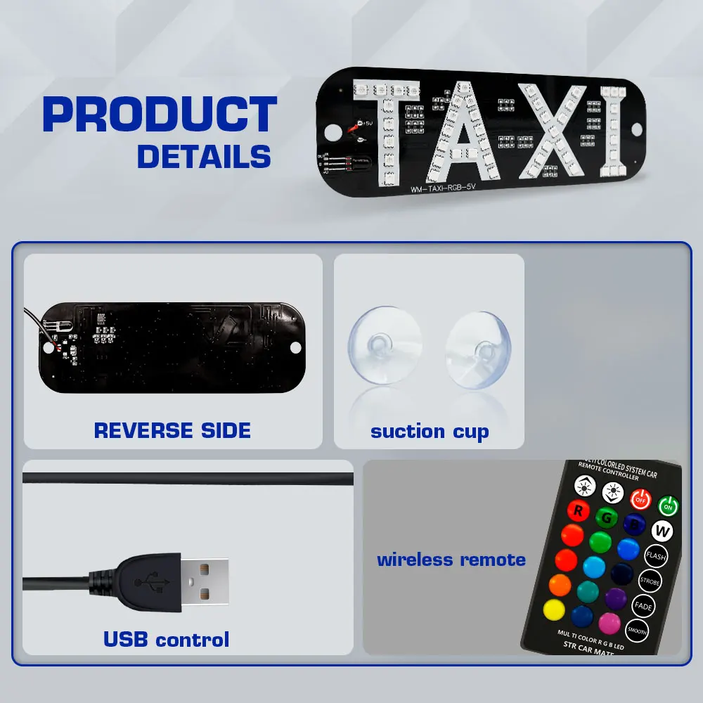 1set RGB LED Sign Decor,colorful Taxi Flashing Hook on Car Window with USB Inverter Taxi Light