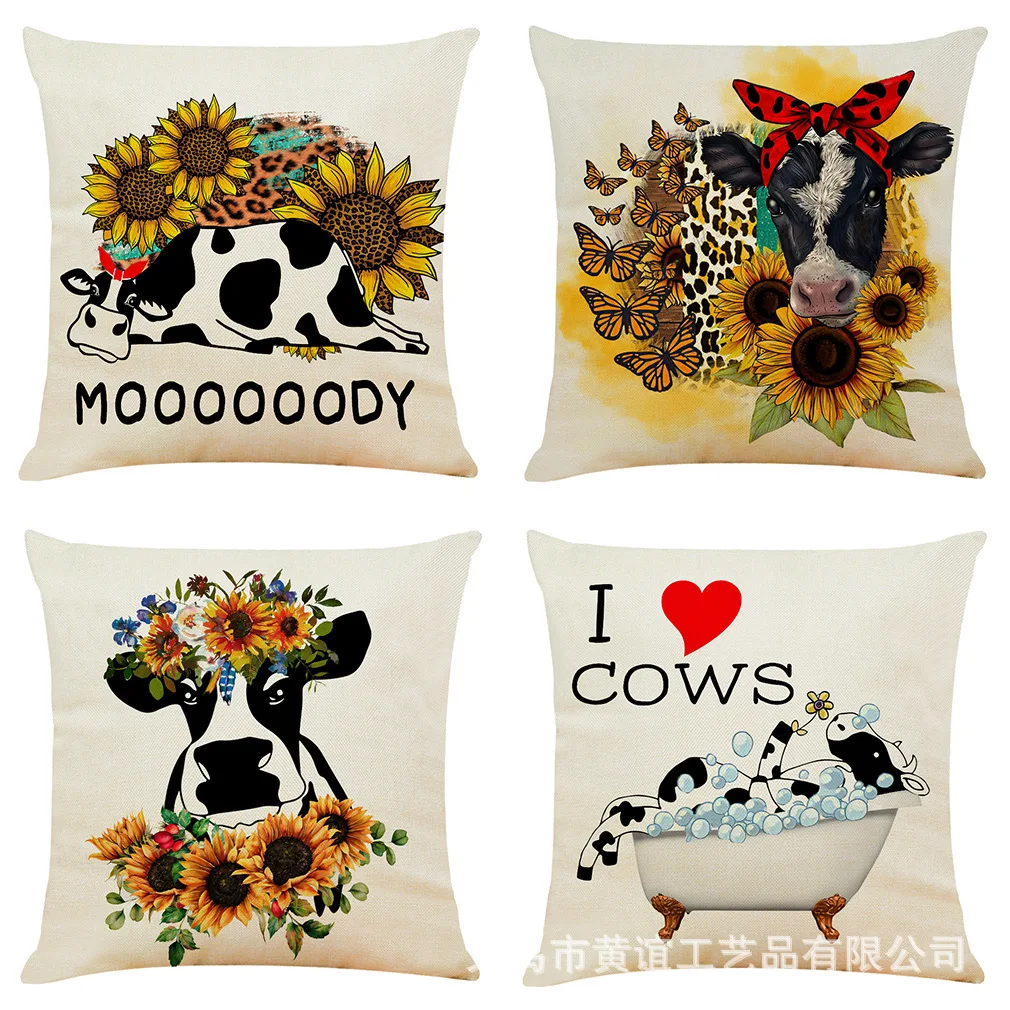 

4pcs Cute Cow Pillow Case Bathing Flower Cow Pillowcase 40x40 Cm Sofa Bed Garden Chair Pillow Cover Boy Girl Kid Room Home Decor