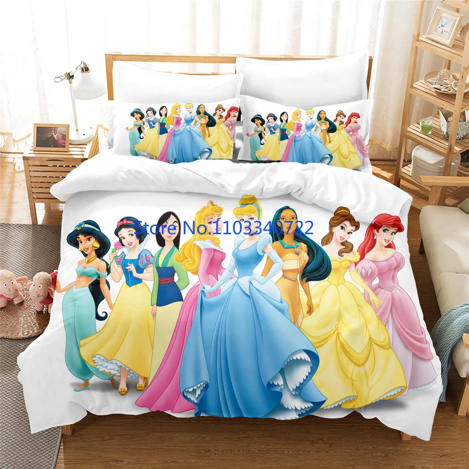 Anime Princess Ariel Belle Kids Duvet Cover Set 3D Print Comforter Cover Bedclothes for Boy Girl Bedding Sets Bedroom Decor