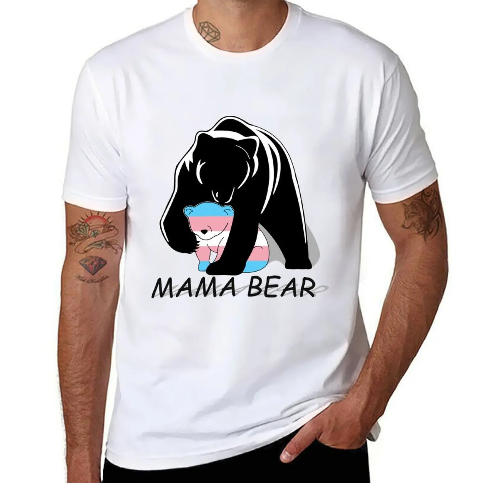 

Transgender Pride Mama Bear T-Shirt t shirts cotton 100% man t shirt heavy cotton T-Shirt