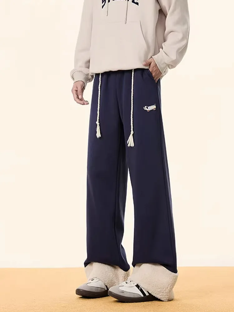 

Cleanfit Trendy Doggies Fce Lined Thiened Loose Straight Leg Pants Men's Autumn Winter Warm Anti-Cold Long Trousers