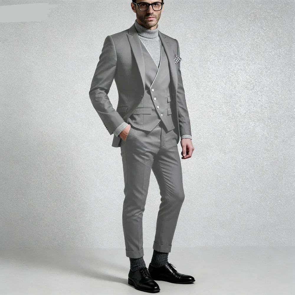 

Сплошной цвет, мужской костюм из трех предметов, модный новый деловой свадебный уникальный смокинг на пуговицах с лацканами, жилет и брюки, комплект