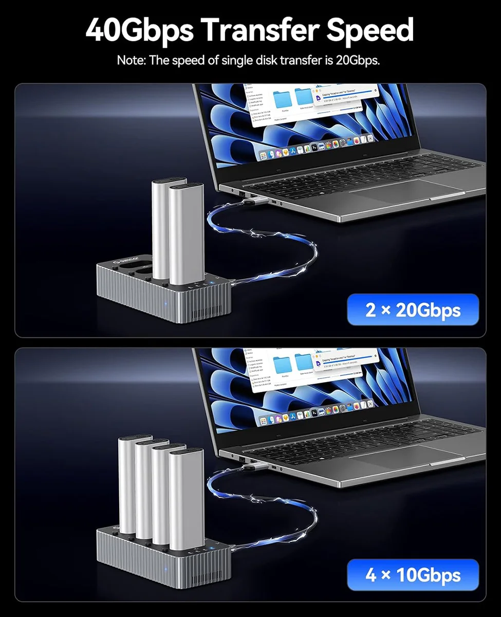 ORICO 40Gbps M.2 NVMe محطة إرساء القرص الصلب غير متصل استنساخ محول USB4 M2 SSD الضميمة نوع C 2/4 خليج الناسخ الألومنيوم