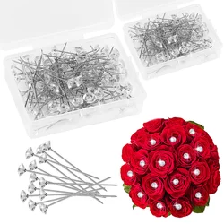 KRABALL 100pcs Diamond Bouquet Corsages Pins Flower Crystal Rhinestones Floral Positioning Pins for Wedding Bridal Bouquets