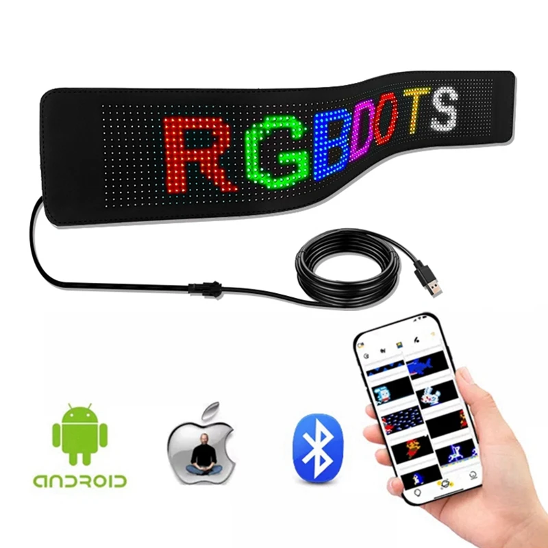 Bluetooth LED Car Sign Board RGB Scrolling Messages Flexible LED Display Screen Soft Led Matrix Panel For Store Car, Bar, Office